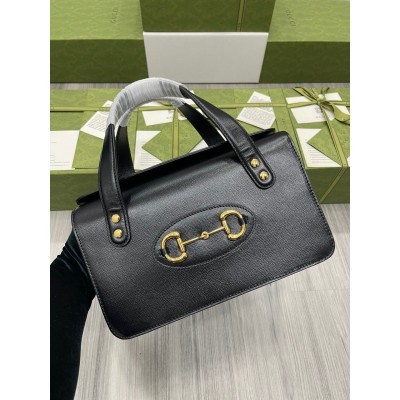 Gucci Horsebit 1955 Small Top Handle Bag in Black Leather