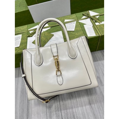 Gucci Jackie 1961 Medium Tote Bag in White Leather