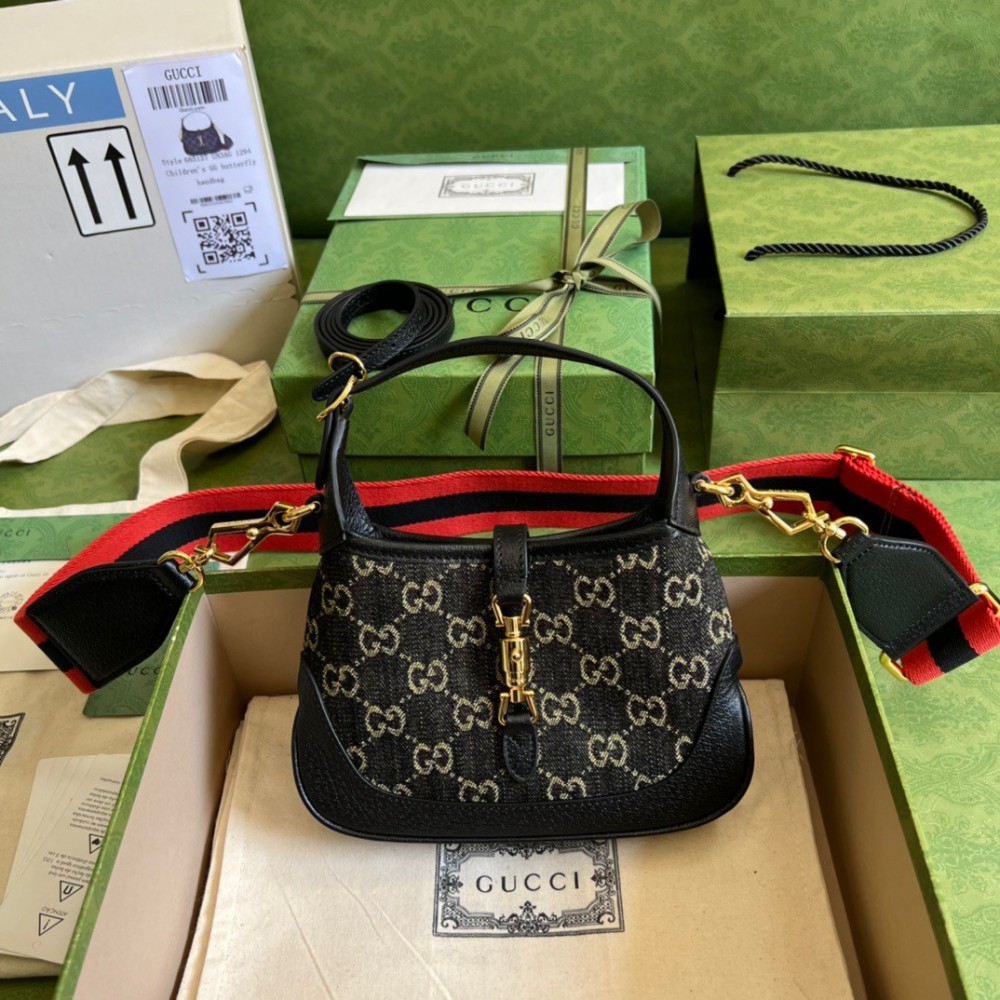 Gucci Jackie 1961 Mini Hobo Bag in Black GG Denim