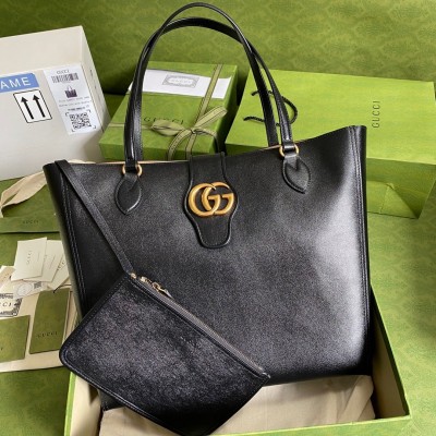 Gucci Medium Tote Bag with Double G in Black Calfskin