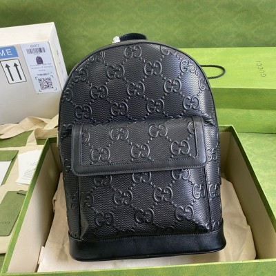 Gucci Men's Medium Backpack In Black GG Embossed Leather