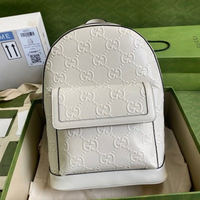 Gucci Men's Medium Backpack In White GG Embossed Leather