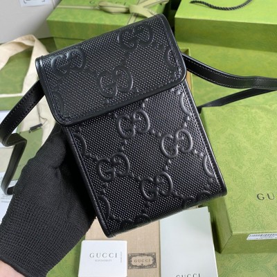 Gucci Mini Messenger Bag In Black GG Embossed Leather