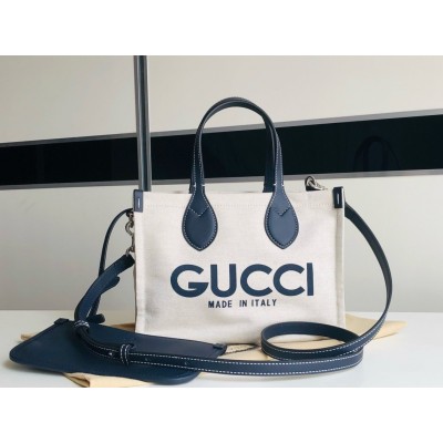 Gucci Mini Reversible Tote Bag in Canvas with Blue Gucci Print