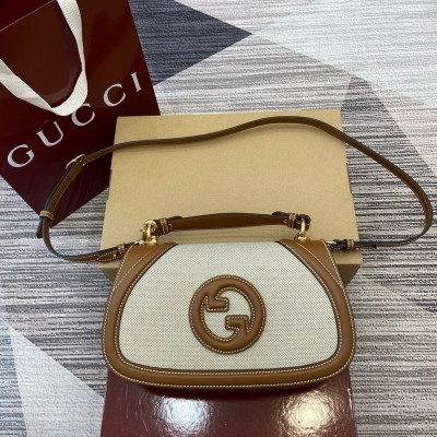 Gucci New Blondie Small Handle Bag in Canvas with Brown Leather