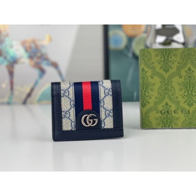 Gucci Ophidia Card Case Wallet in Blue GG Supreme Canvas