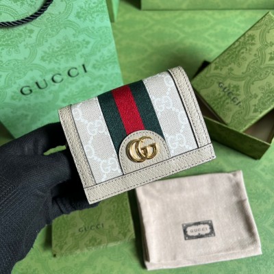 Gucci Ophidia Card Case Wallet in White GG Supreme Canvas