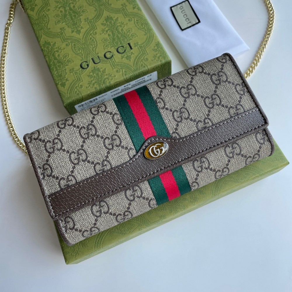 Gucci Ophidia Chain Wallet in Beige GG Supreme Canvas