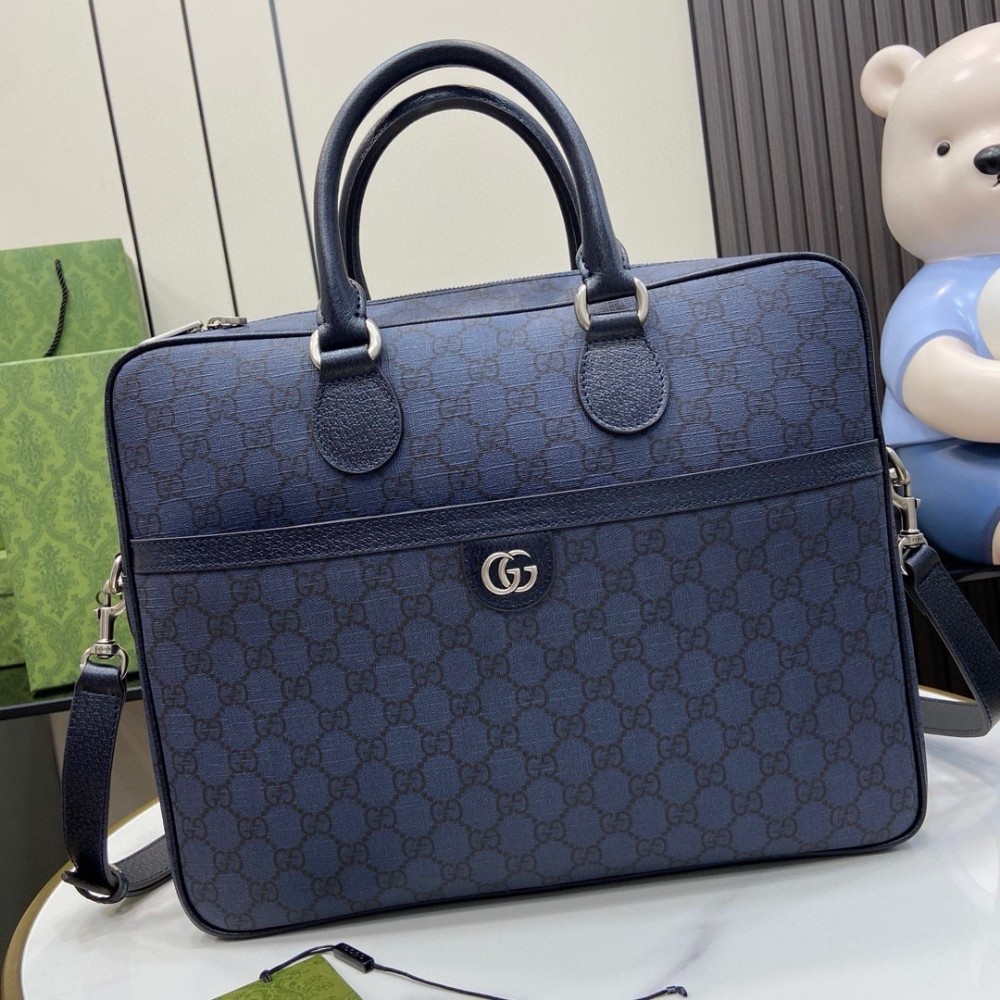 Gucci Ophidia GG Medium Briefcase in Blue GG Supreme Canvas