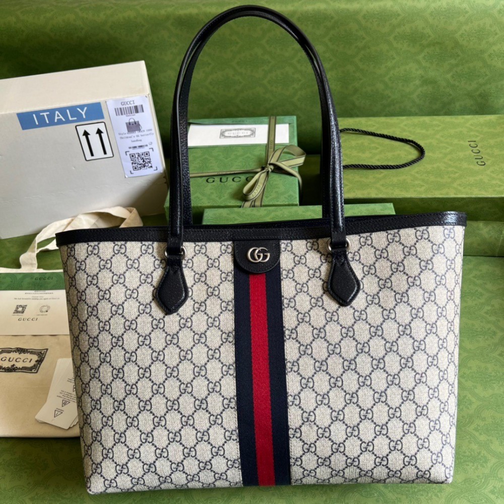 Gucci Ophidia GG Medium Tote Bag in Blue Supreme Canvas