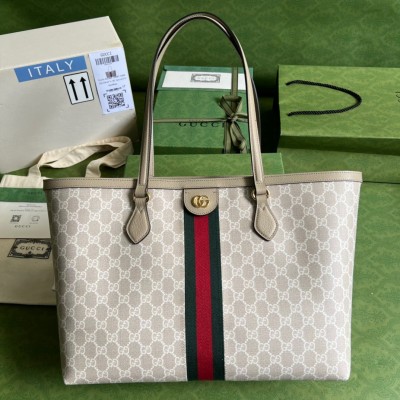 Gucci Ophidia GG Medium Tote Bag in White Supreme Canvas