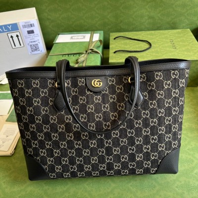 Gucci Ophidia GG Medium Tote Bag in Black GG Jacquard Denim