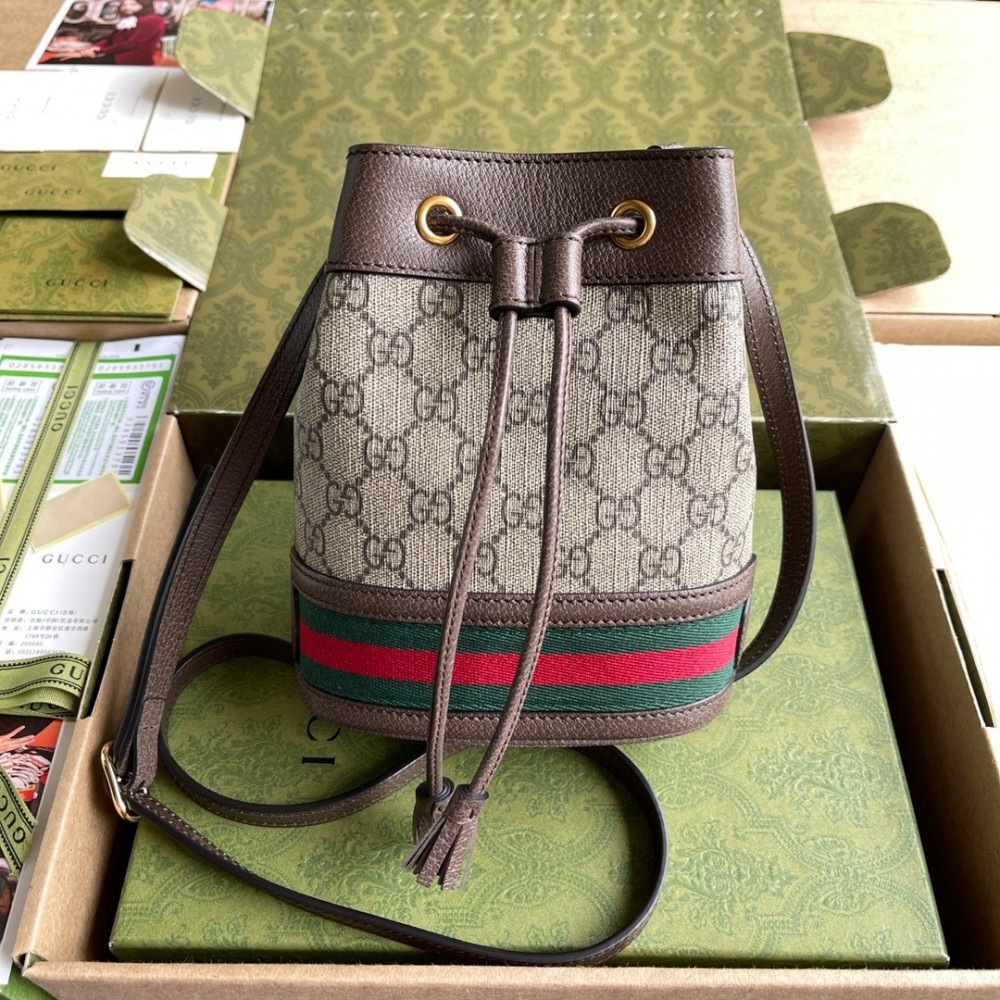 Gucci Ophidia GG Mini Bucket Bag in Beige Supreme Canvas