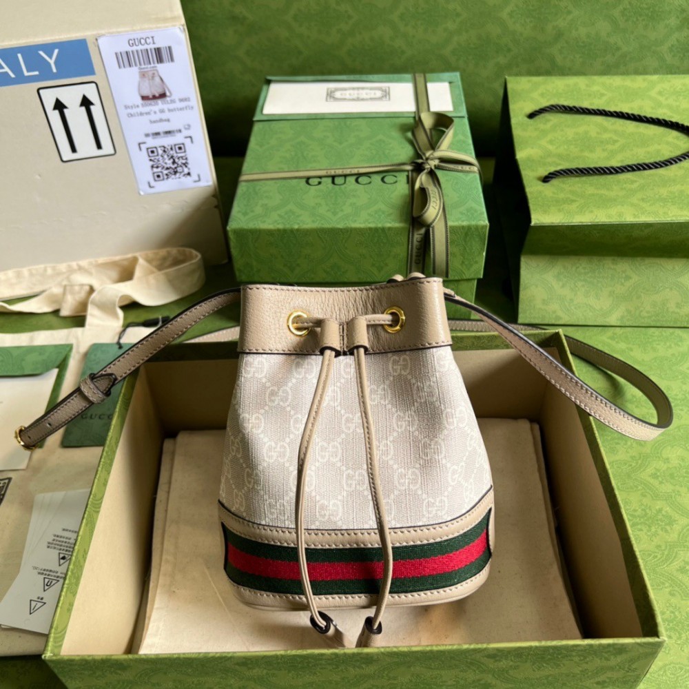 Gucci Ophidia GG Mini Bucket Bag in White Supreme Canvas