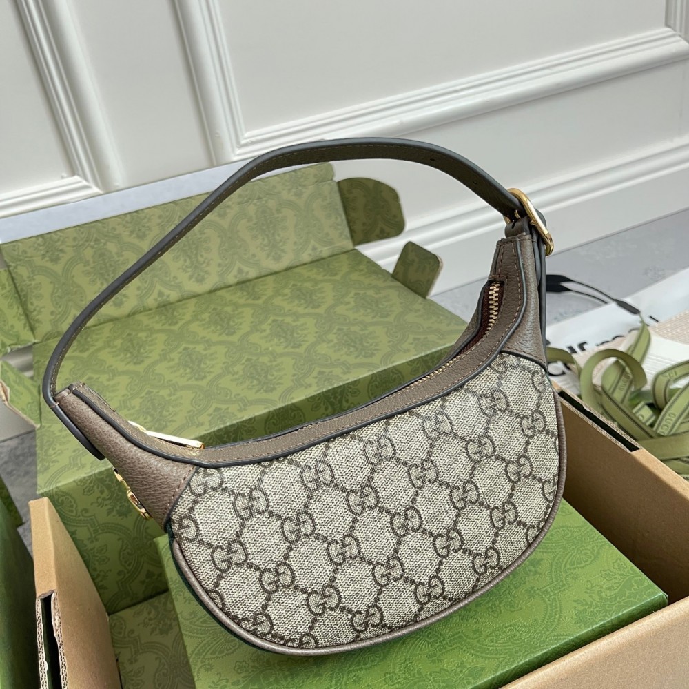 Gucci Ophidia GG Mini Hobo Bag in GG Canvas with Brown Leather