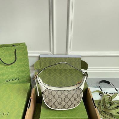 Gucci Ophidia GG Mini Hobo Bag in GG Canvas with White Leather