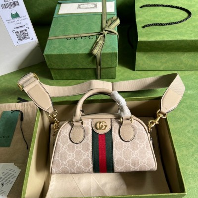 Gucci Ophidia GG Mini Top Handle Bag in White Supreme Canvas