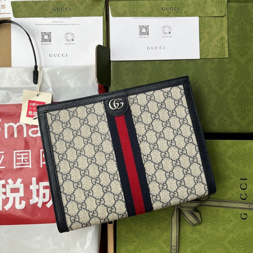 Gucci Ophidia GG Pouch in Blue GG Supreme Canvas