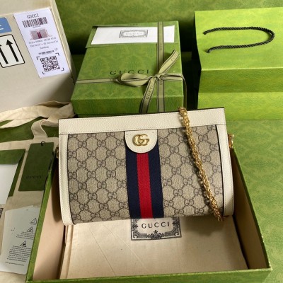 Gucci Ophidia GG Small Chain Bag in GG Canvas with White Leather