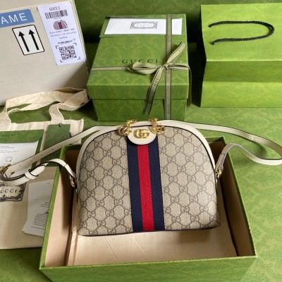 Gucci Ophidia GG Small Shoulder Bag in Canvas with White Leather