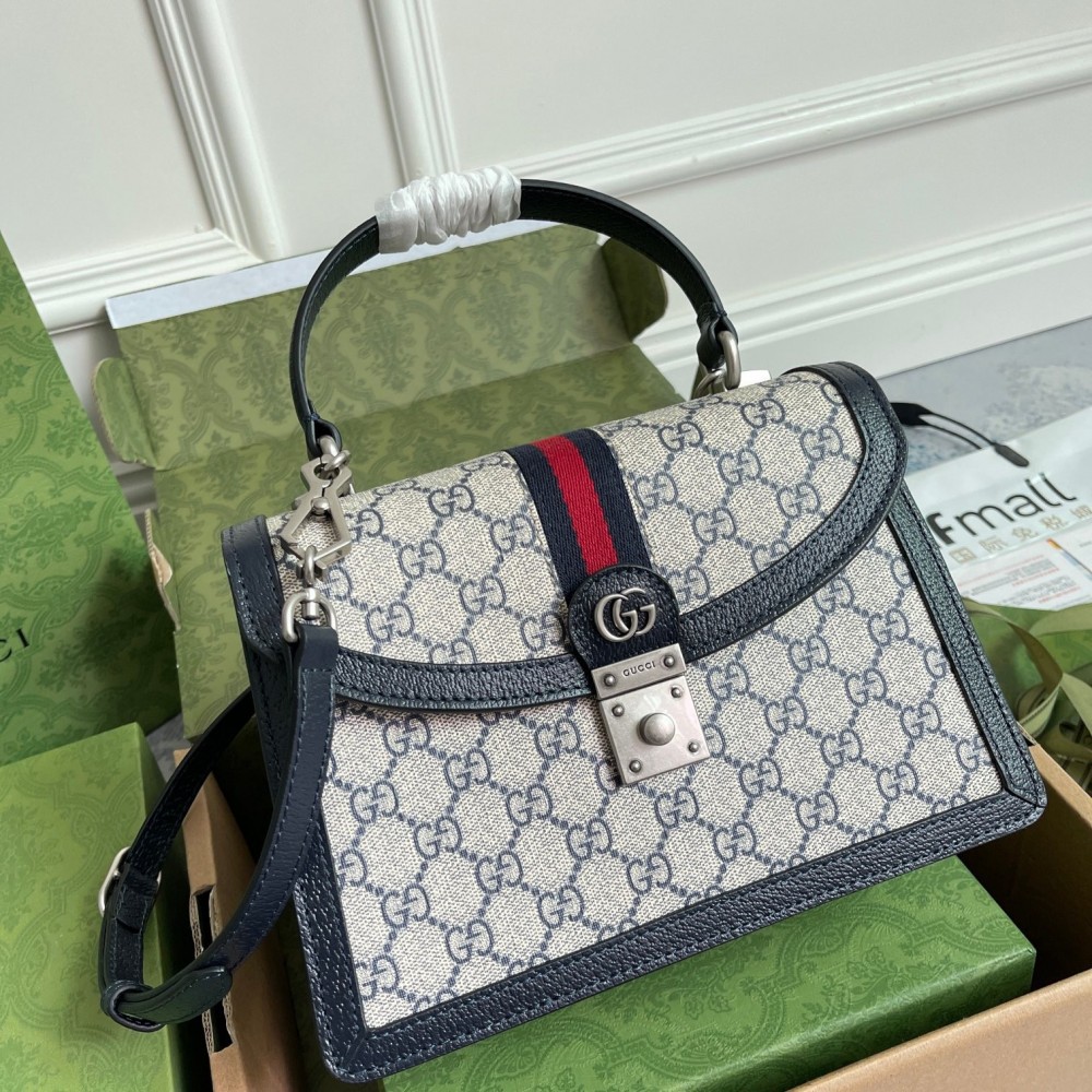 Gucci Ophidia GG Small Top Handle bag in Blue Supreme Canvas