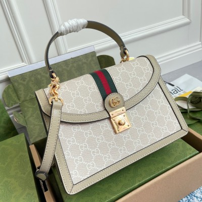 Gucci Ophidia GG Small Top Handle Bag in White Supreme Canvas