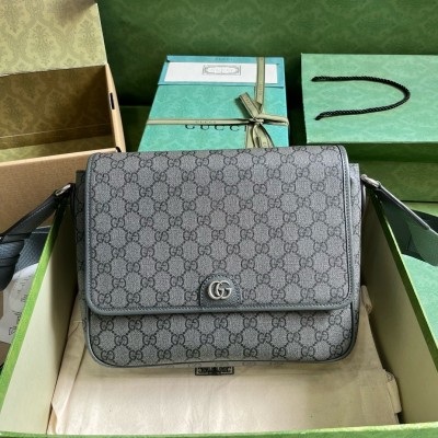 Gucci Ophidia Medium Messenger Bag in Grey GG Supreme Canvas