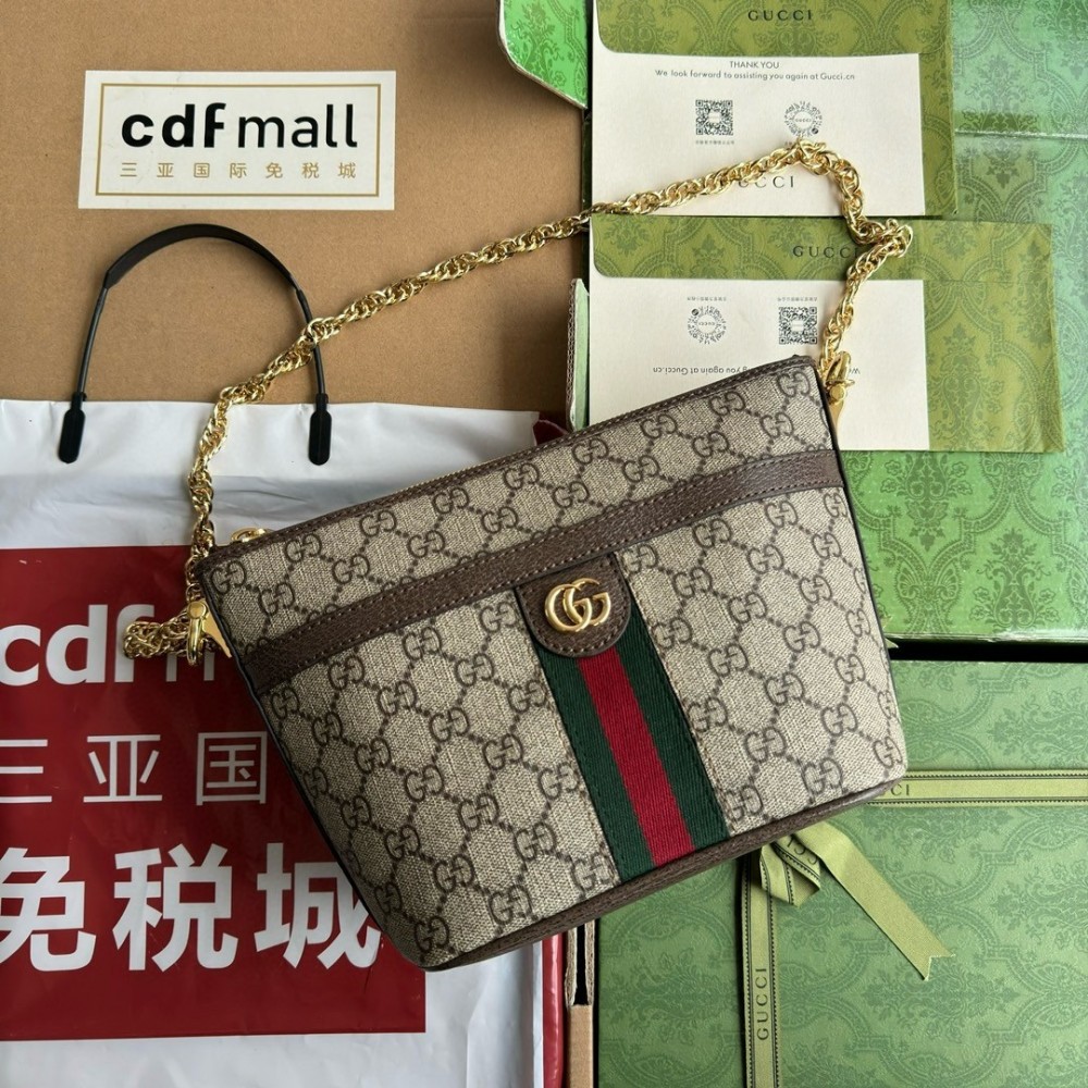 Gucci Ophidia Mini Chain Shouler Bag in Beige GG Supreme Canvas