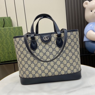 Gucci Ophidia Small Tote Bag in Beige/Blue GG Supreme Canvas