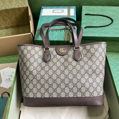 Gucci Ophidia Small Tote Bag in Beige/Ebony GG Supreme Canvas