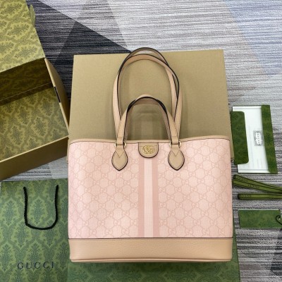 Gucci Ophidia Small Tote Bag in Dusty Pink GG Supreme Canvas