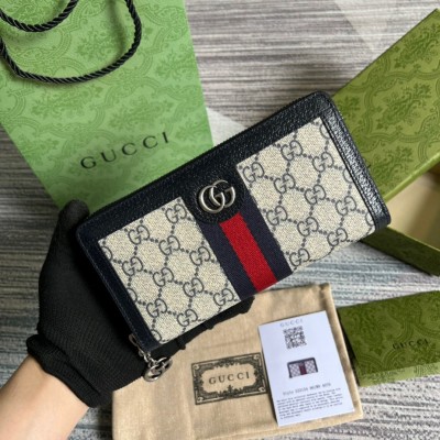 Gucci Ophidia Zip Around Wallet in Blue GG Supreme Canvas