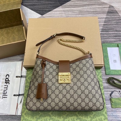 Gucci Padlock Medium Shoulder Bag in GG Canvas with Brown Calfskin