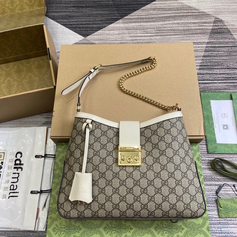 Gucci Padlock Medium Shoulder Bag in GG Canvas with White Calfskin