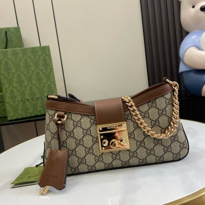 Gucci Padlock Small Shoulder Bag in GG Canvas with Brown Leather