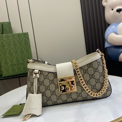 Gucci Padlock Small Shoulder Bag in GG Canvas with White Leather