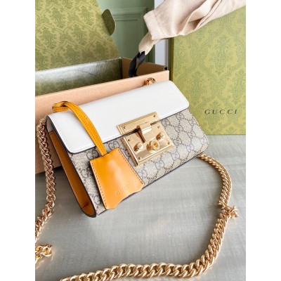 Gucci Padlock Small Shoulder Bag in GG Canvas with White Leather