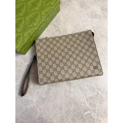 Gucci Portfolio Pouch in Beige Supreme Canvas with Brown Leather