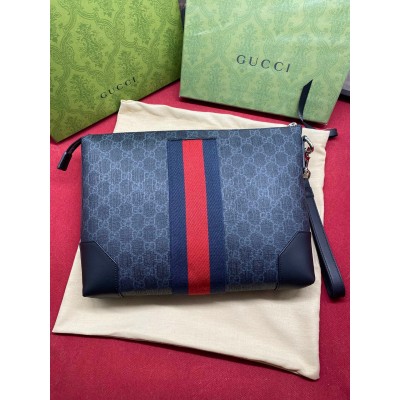 Gucci Portfolio Pouch in Black GG Canvas with Web