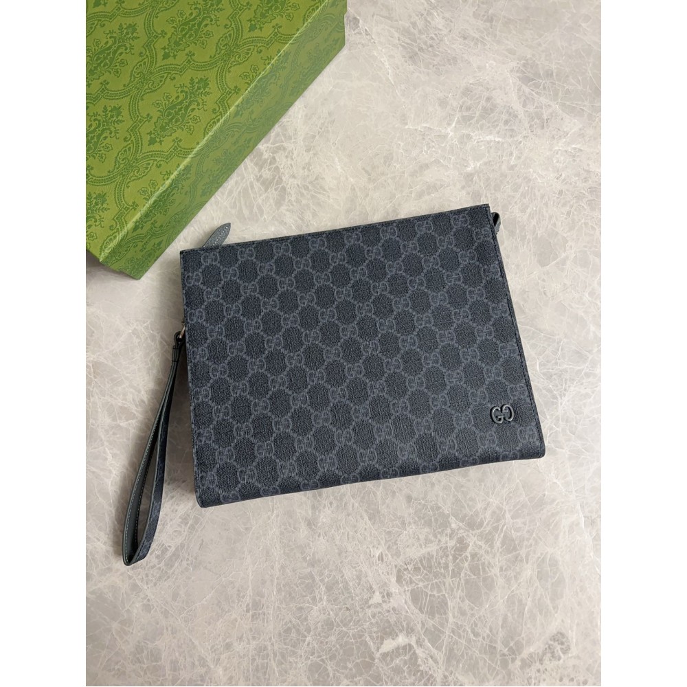 Gucci Portfolio Pouch in Black Supreme Canvas with Grey Leather