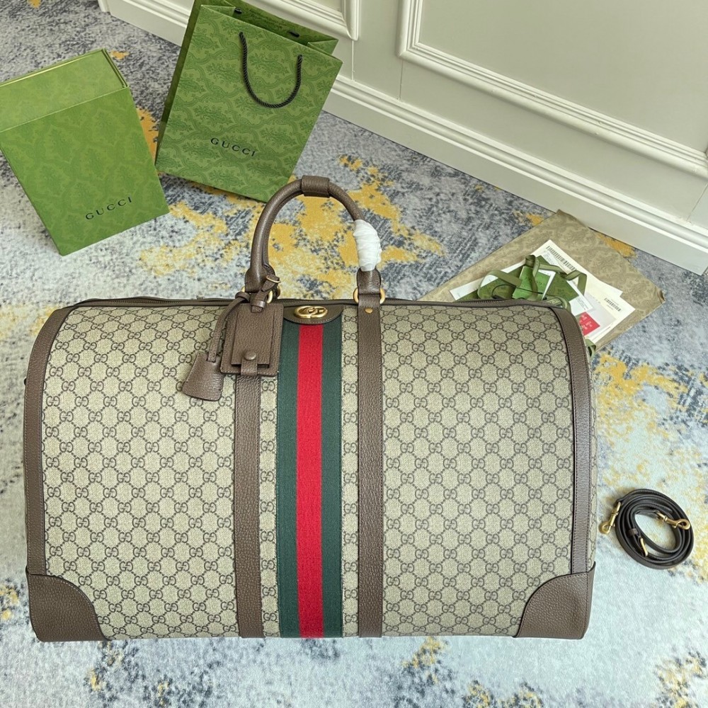 Gucci Savoy Maxi Duffle Bag in Beige GG Supreme Canvas