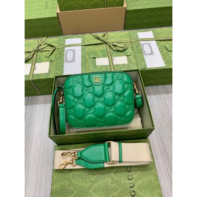 Gucci Small Shoulder Bag In Green GG Matelasse Leather