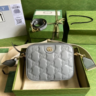 Gucci Small Shoulder Bag In Grey GG Matelasse Leather