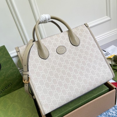 Gucci Small Tote Bag in White GG Supreme Canvas with Leather