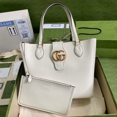 Gucci Small Tote Bag with Double G in White Calfskin