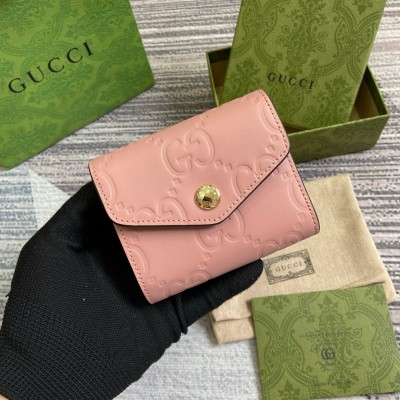 Gucci Trifold Wallet in Rose Beige GG Leather