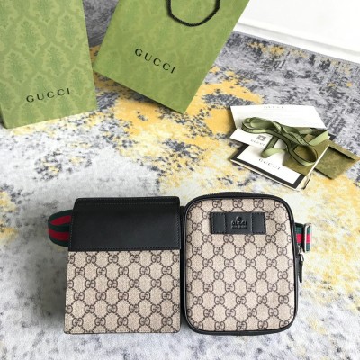 Gucci Two Pocket Belt Bag In Beige GG Supreme Canvas