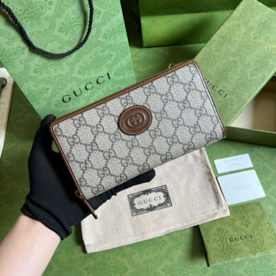 Gucci Zip Around Wallet In Beige Canvas with Interlocking G