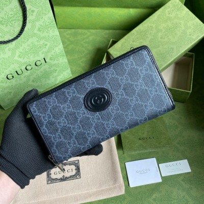 Gucci Zip Around Wallet In Black Canvas with Interlocking G