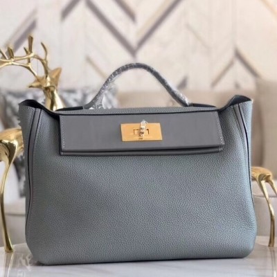 Hermes 24/24 29 Bag In Blue Glacier Clemence Calfskin LDBS241399